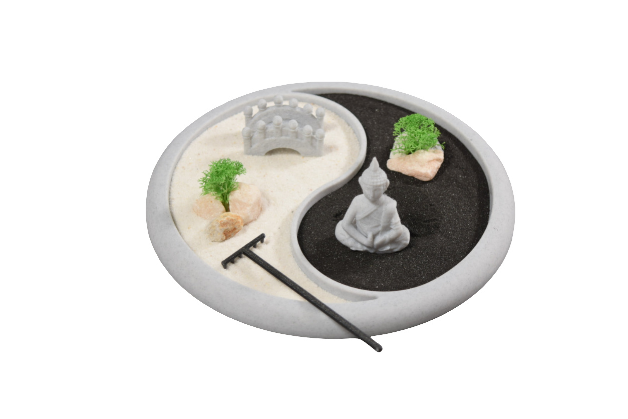 Yin Yang Zen Garden with Rake and Moss - Relaxing Desk Ornament Desk Plant Yin Yang