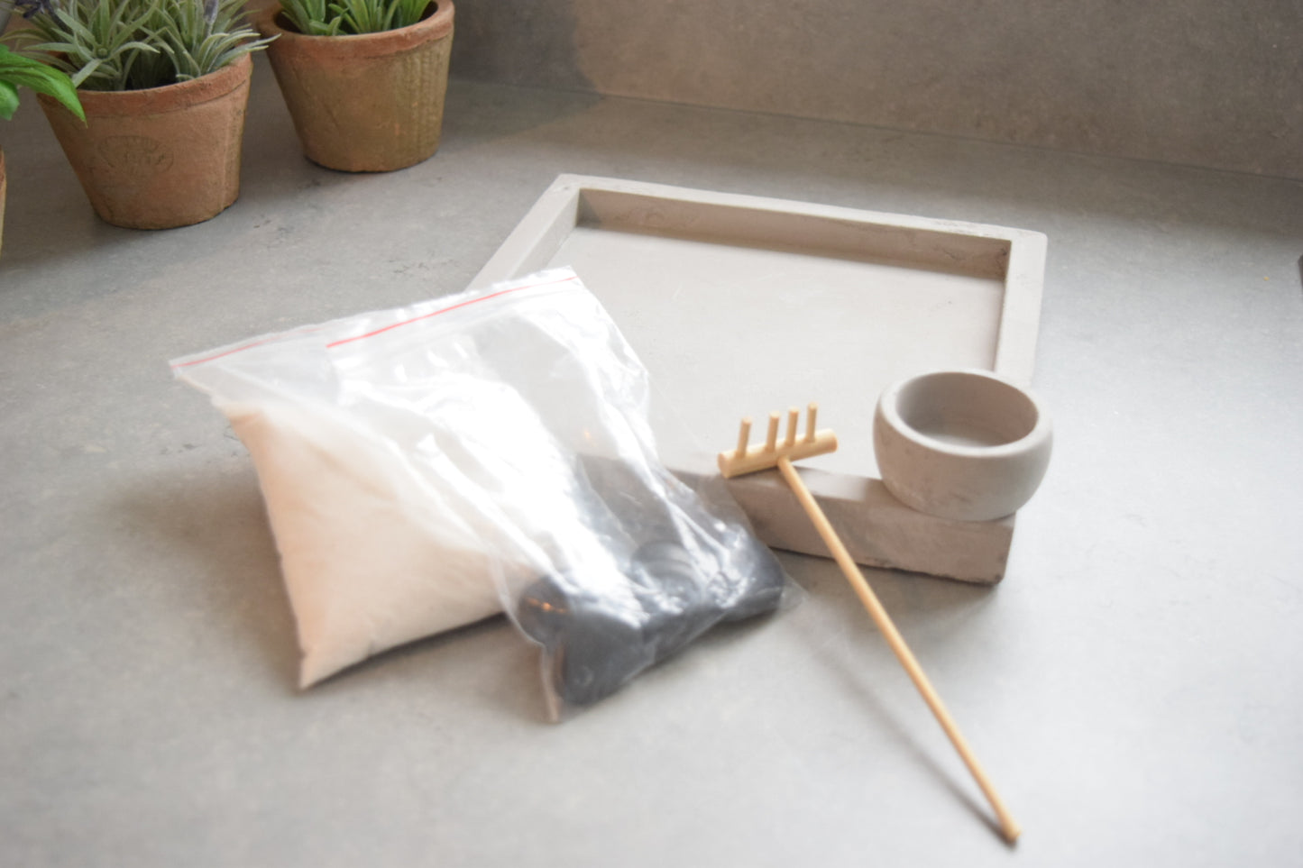 Zen Garden with Rake and Preserved Moss - Full Japanese Garden