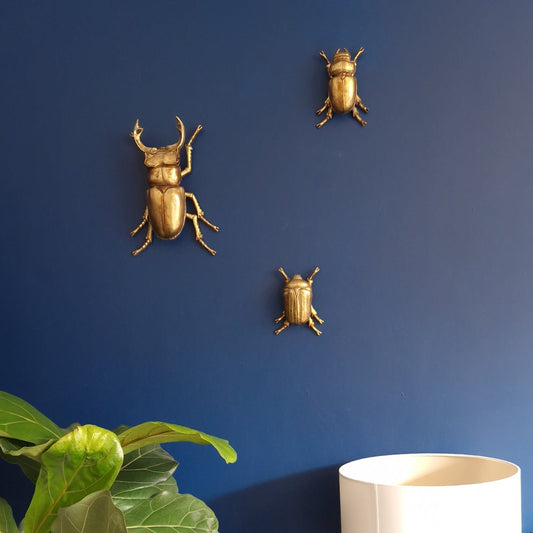 Gold Wall Beetles: Resin Wall Decor - Female Stag & Scarab Beetle Art for Home Decor