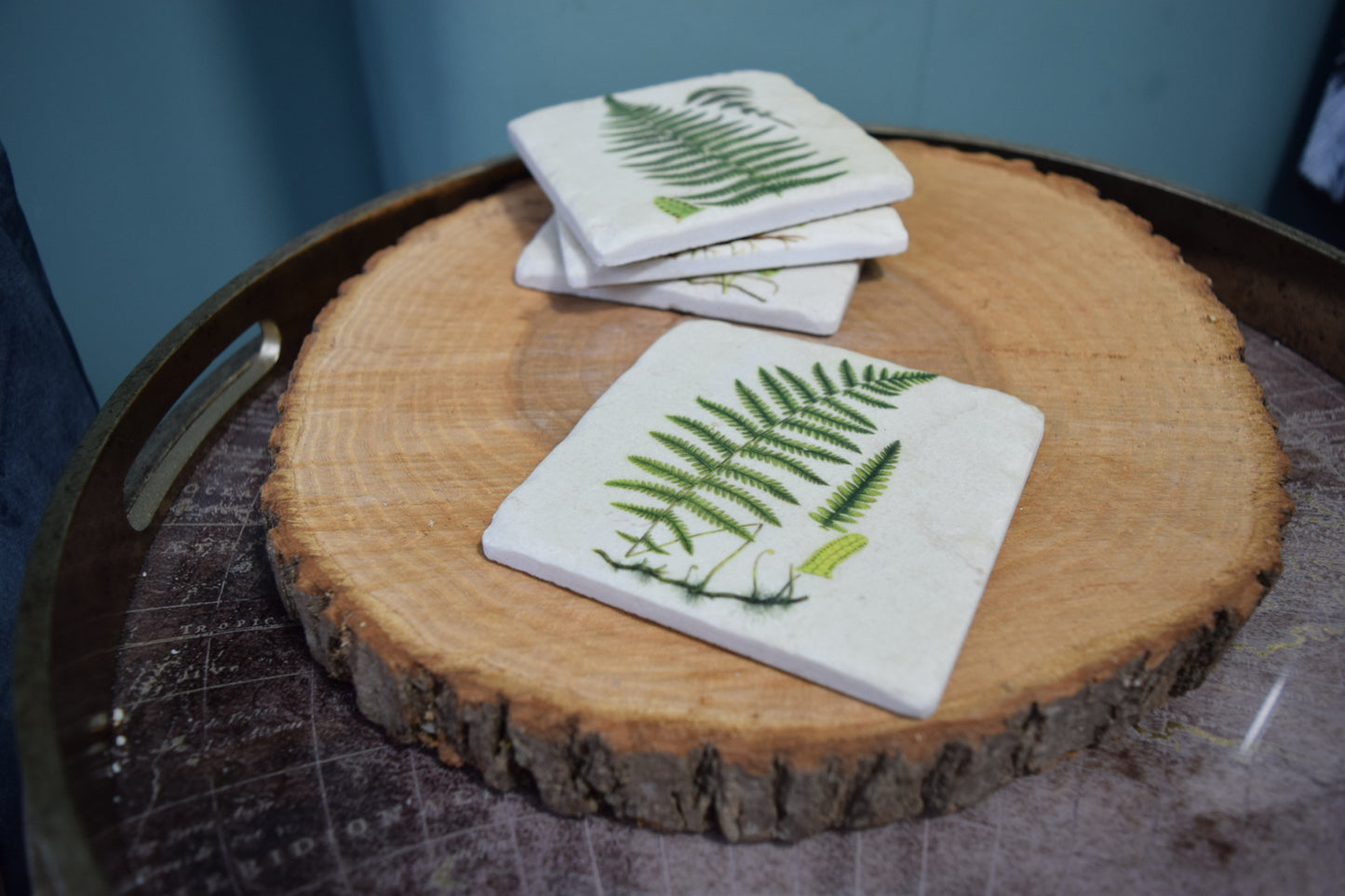 Nature-Inspired Fern Coasters: Set of 4 High Quality Table Protectors - Plant Lover Gift Housewarming Nature Decor - Home Office Desk Decor