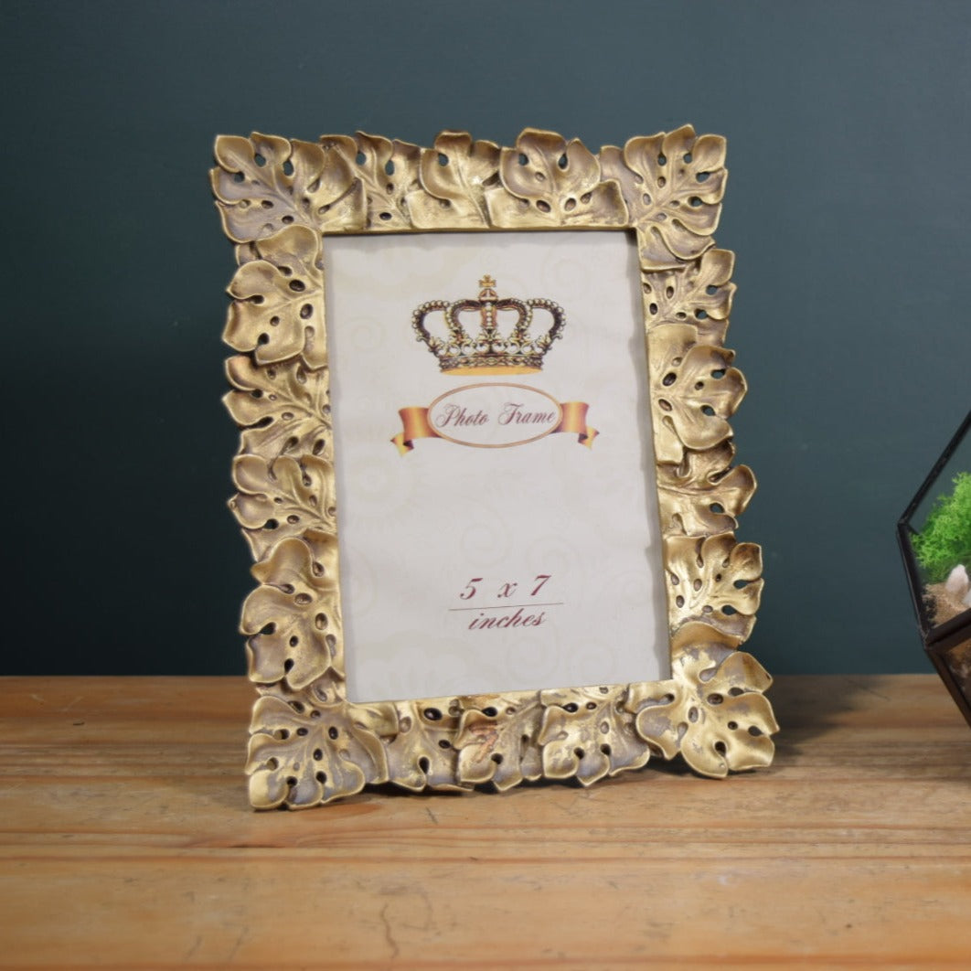 Gold Leaf Picture Photo Frame - Monstera Cheese Plant Leaf - Gold Decor - Plant Lover Gift - Rustic Metallic Home Decor